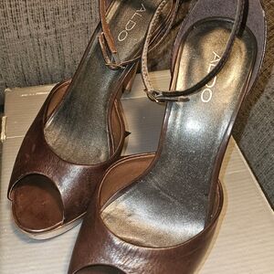 Aldo Women's Brown Peep-Toe Heels